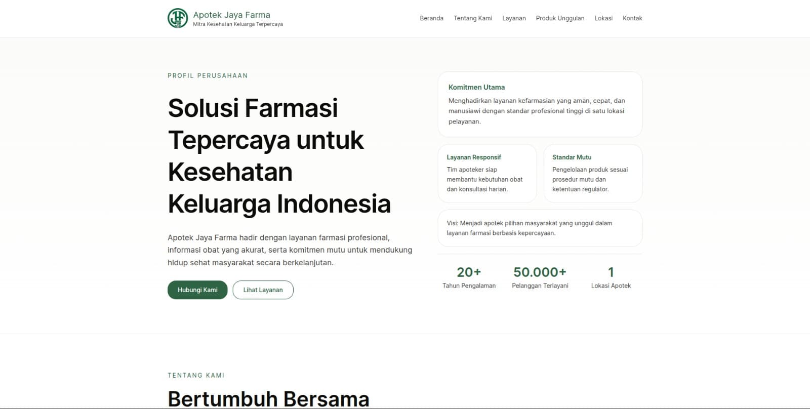 Preview website Apotek Jaya Farma