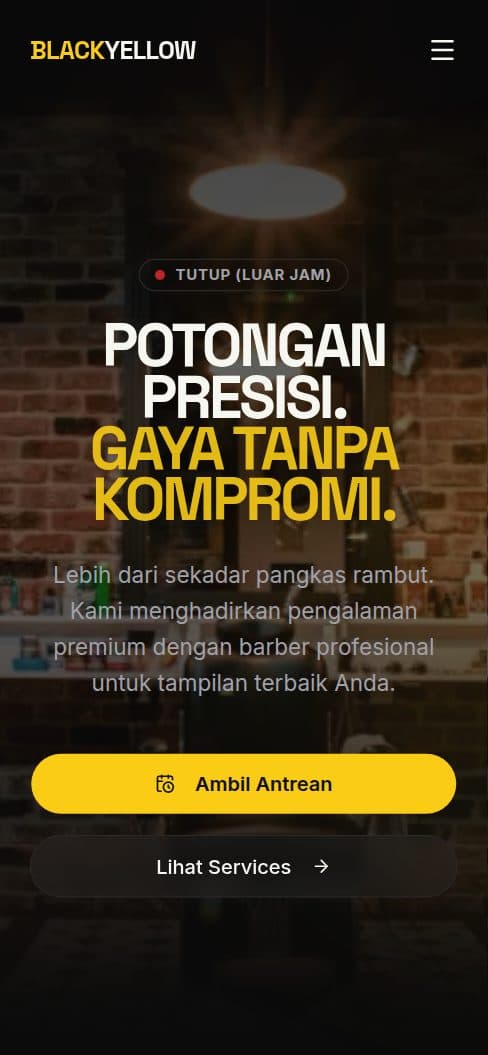 Tampilan mobile Black Yellow Barbershop
