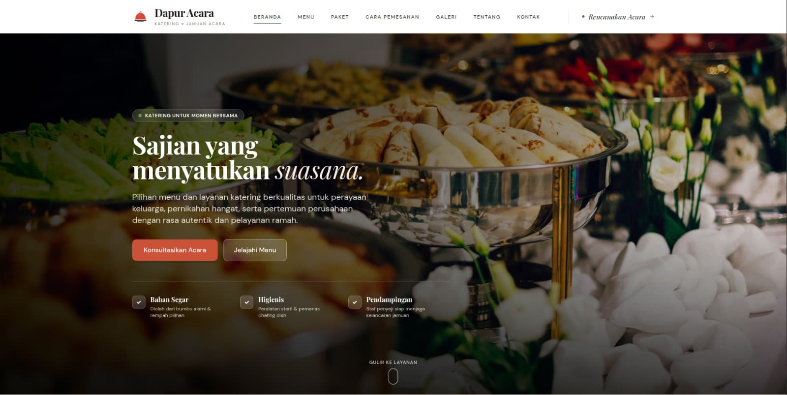 Desktop Preview konsep website katering Dapur Acara