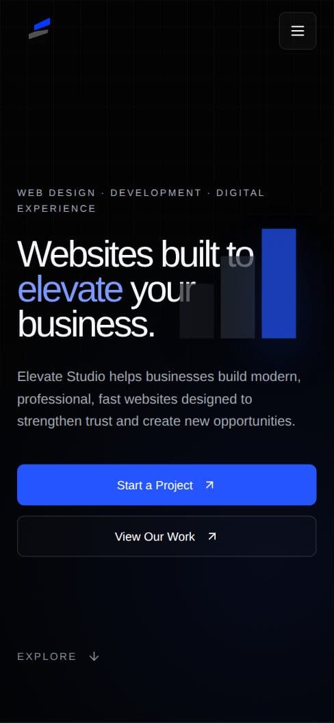 Tampilan mobile Elevate Studio