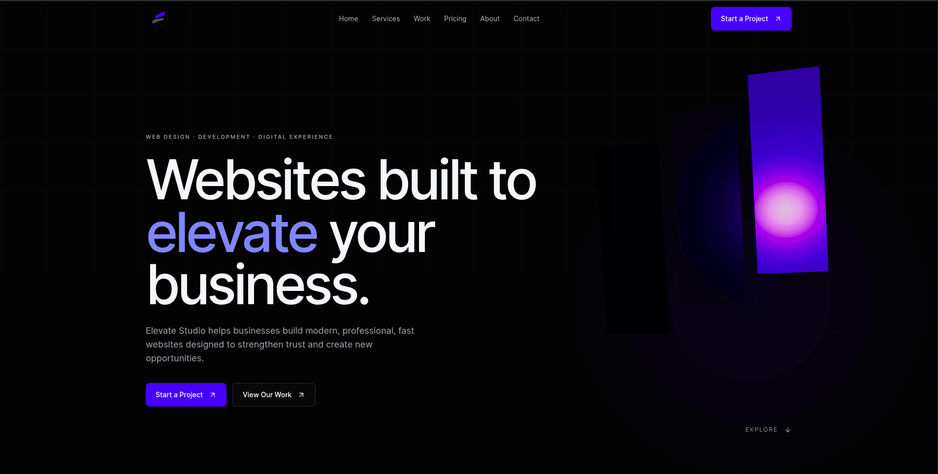 Preview konsep website Elevate Studio